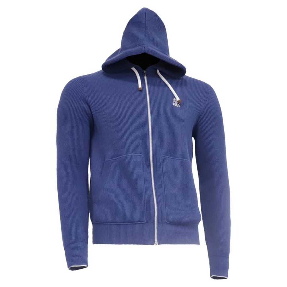 Brunello Cucinelli Knitted Hoodie Jacket in Blue Cotton